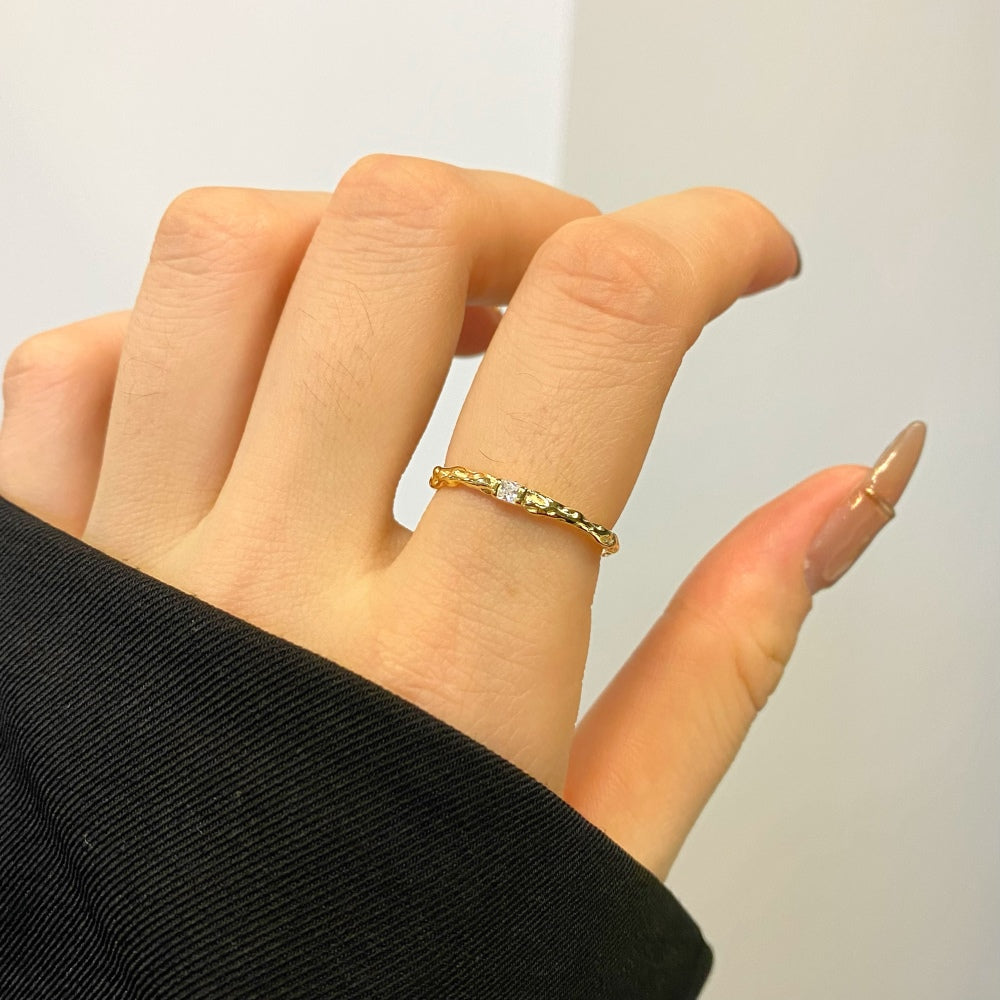 Silver Zircon Baguette Cut Inlaid Dainty Ring