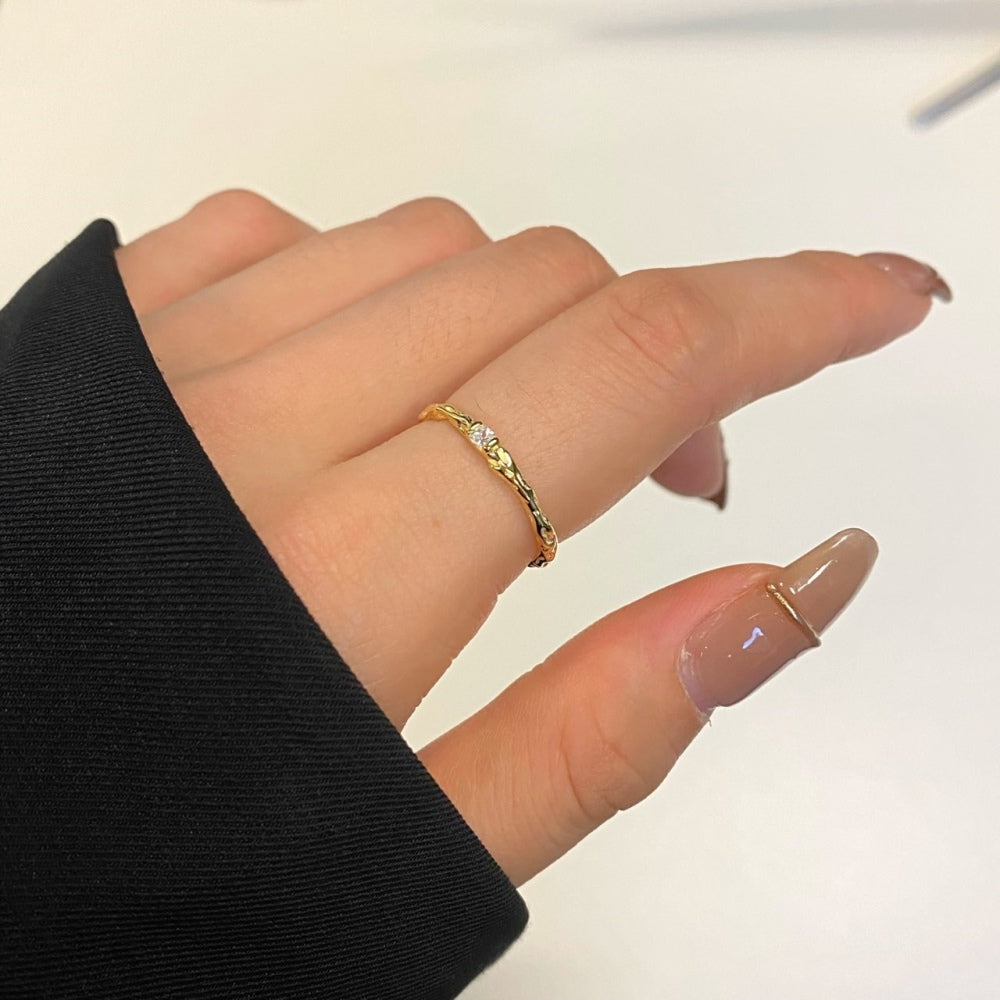 Silver Zircon Baguette Cut Inlaid Dainty Ring