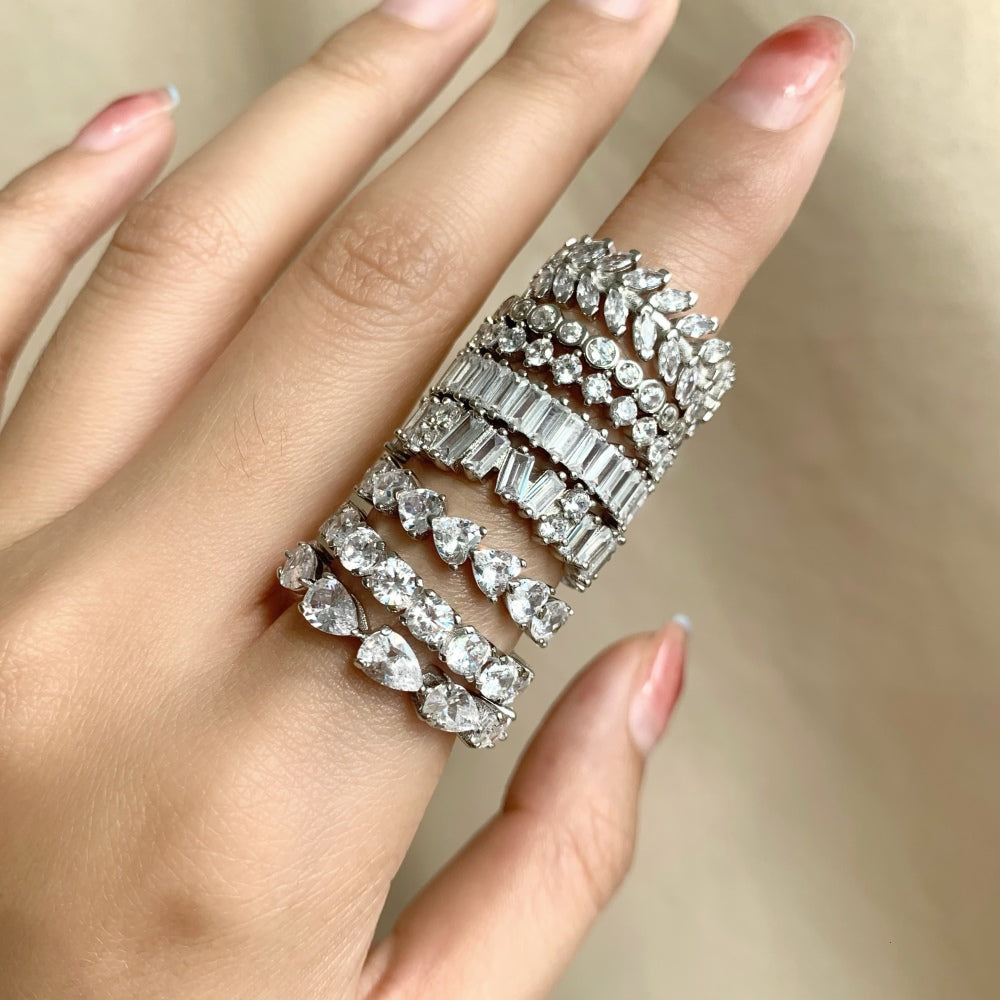 Silver Zircon Marquise Cut Iced Wrapped Wedding Ring