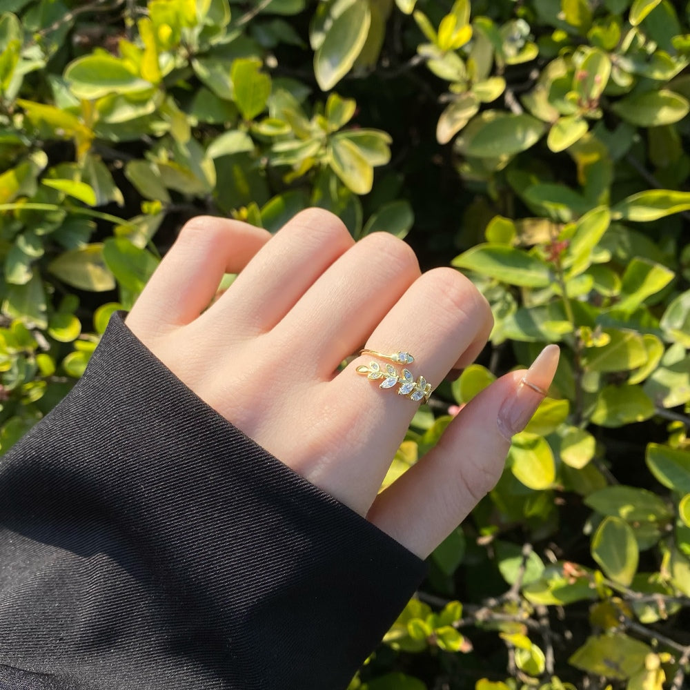 Silver Zircon Marquise Cut Open Leaf Bypass Ring