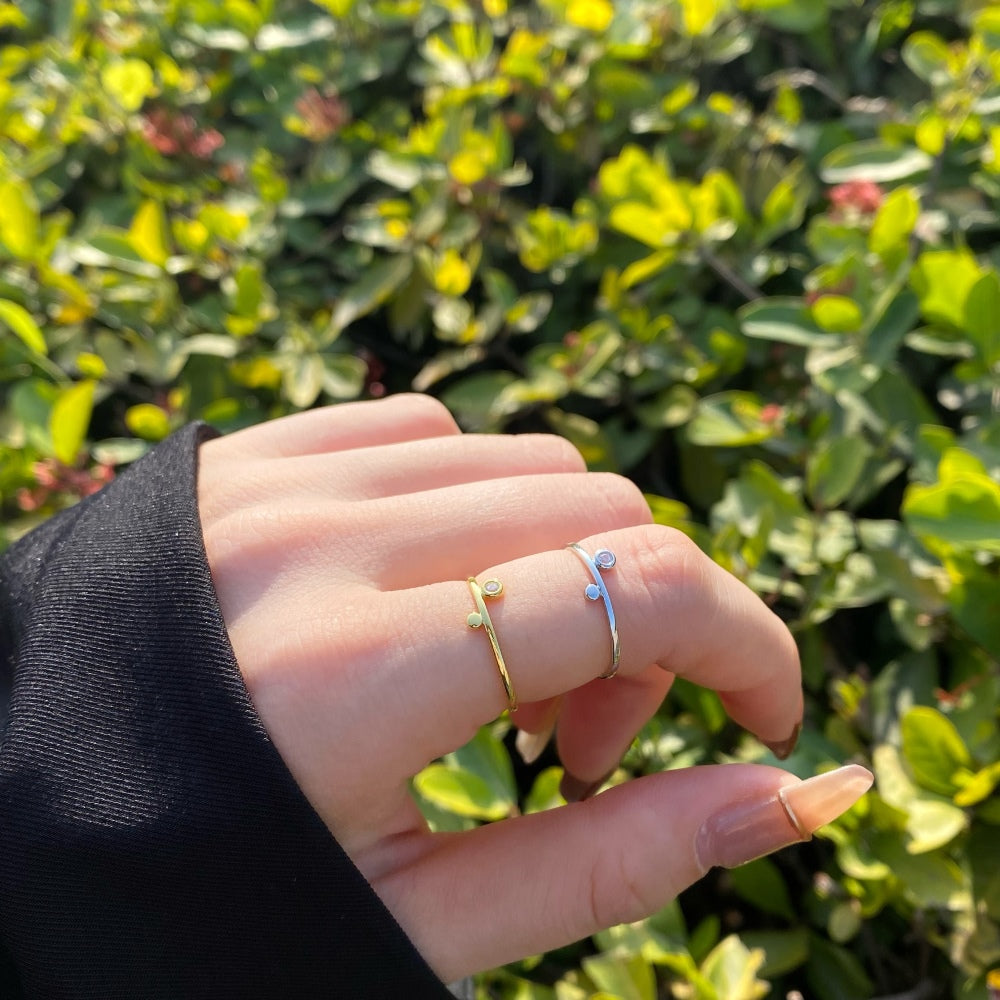 Silver Zircon Round Cut Thin Multi Dots Dainty Ring