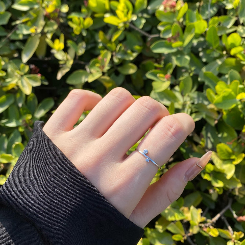 Silver Zircon Round Cut Thin Multi Dots Dainty Ring