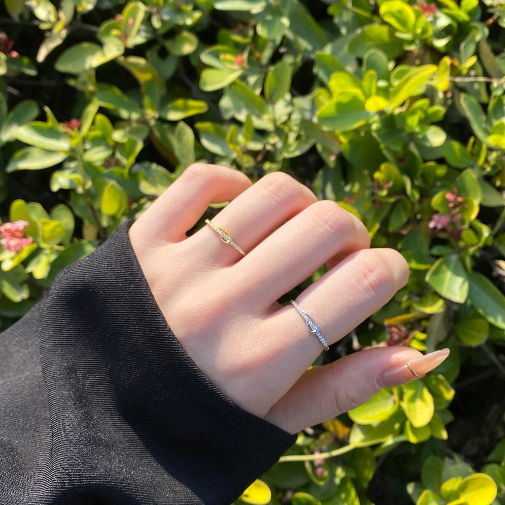 Silver Zircon Round Cut Layered Rope Dainty Ring