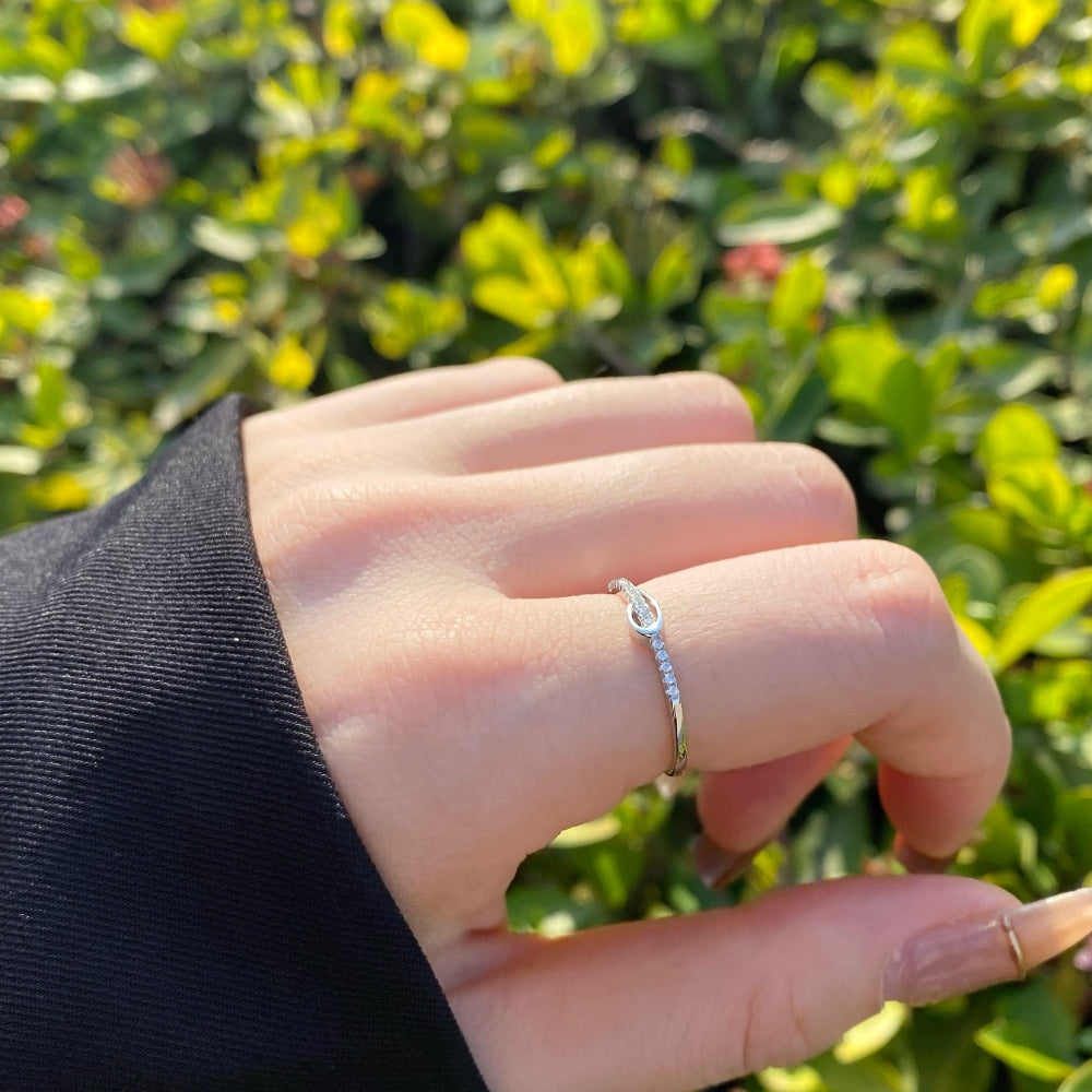 Silver Zircon Round Cut Layered Rope Dainty Ring