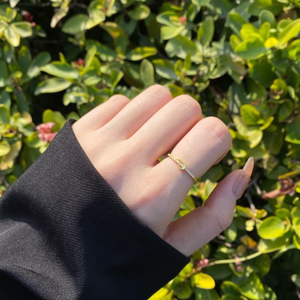 Silver Zircon Round Cut Layered Rope Dainty Ring