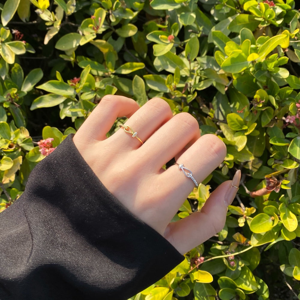 Silver Zircon Round Cut Wrapped Hook Dainty Ring