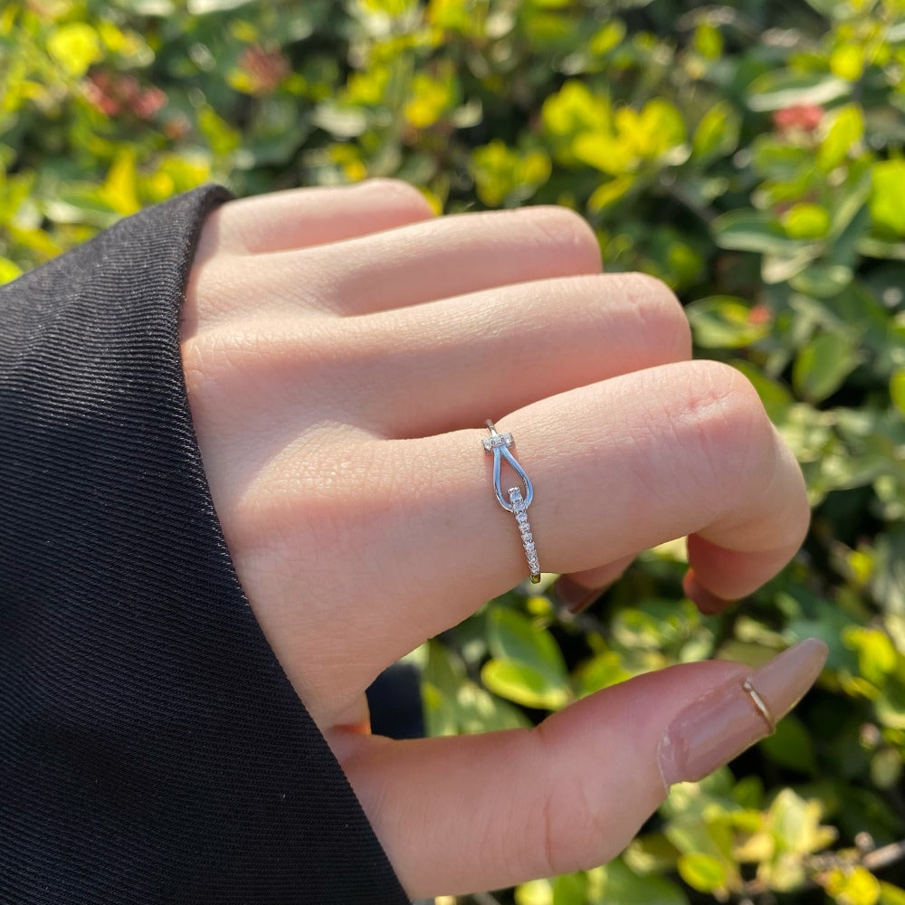 Silver Zircon Round Cut Wrapped Hook Dainty Ring