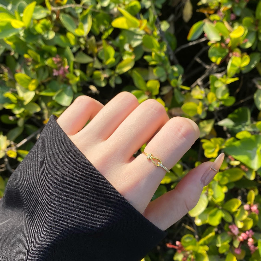 Silver Zircon Round Cut Wrapped Hook Dainty Ring