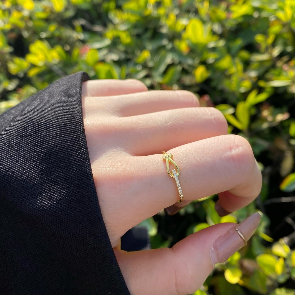 Silver Zircon Round Cut Wrapped Hook Dainty Ring