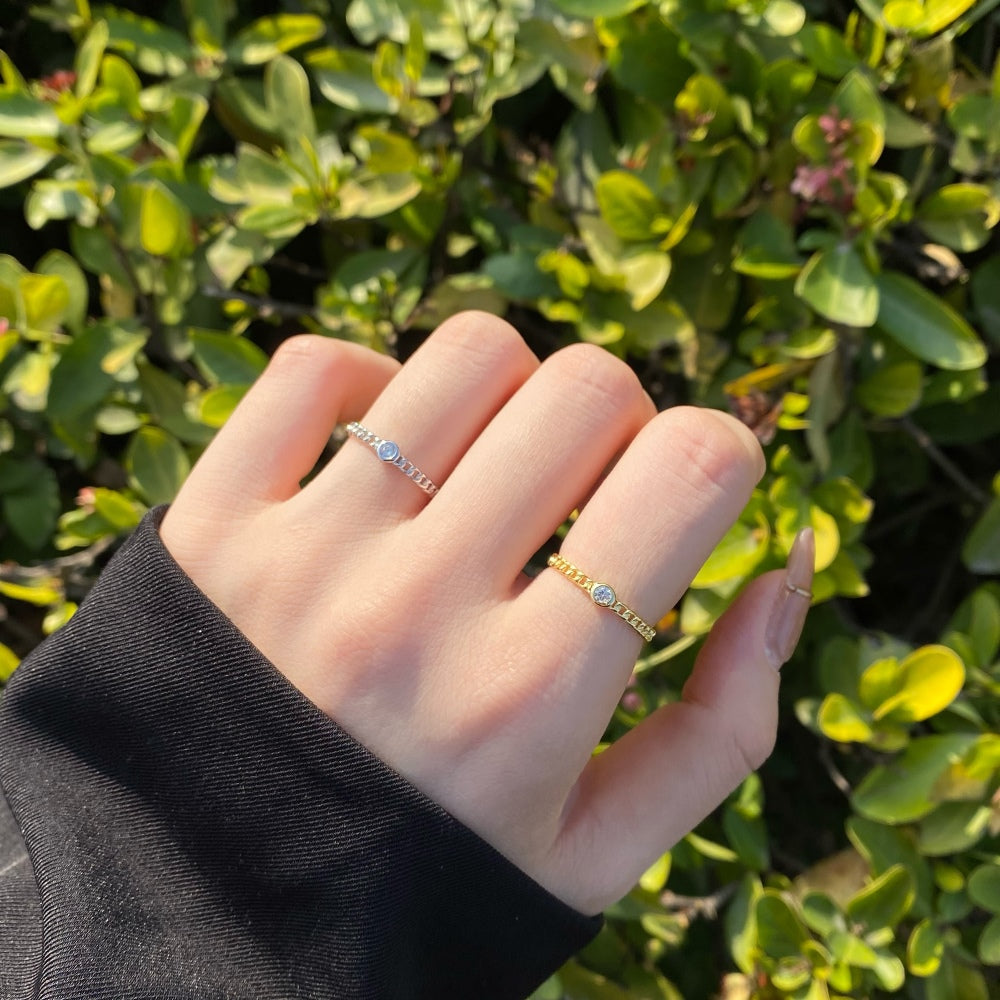 Silver Zircon Round Cut Cuban Dainty Ring