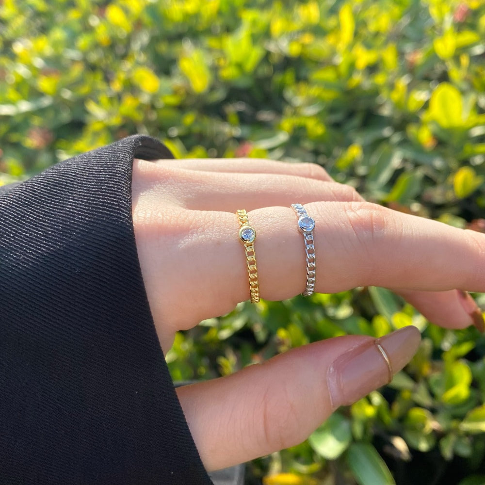 Silver Zircon Round Cut Cuban Dainty Ring