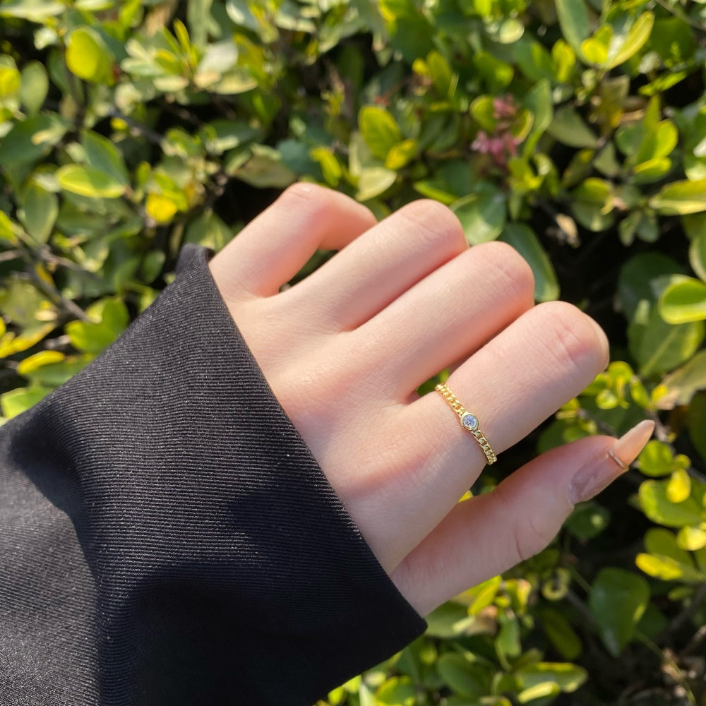 Silver Zircon Round Cut Cuban Dainty Ring