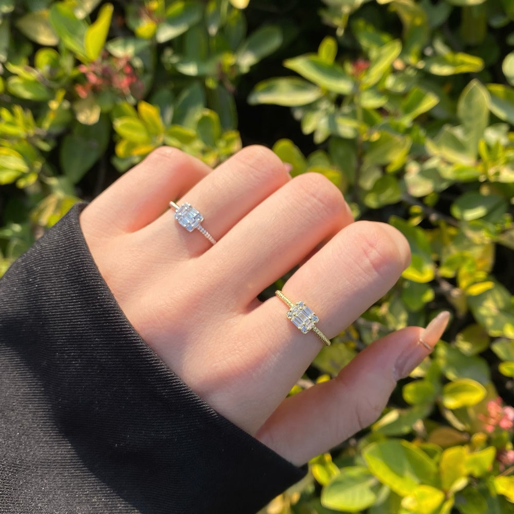 Silver Zircon Baguette Cut Iced Squared Solitaire Ring