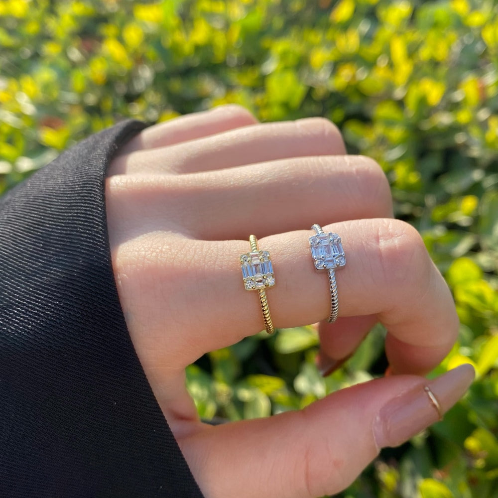 Silver Zircon Baguette Cut Iced Squared Solitaire Ring