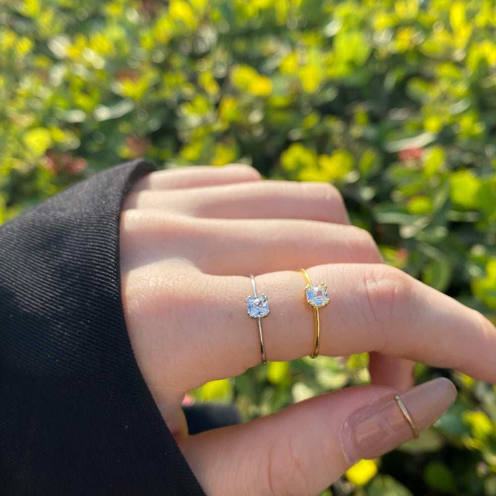 Silver Zircon Cushion Square Cut Simple Solitaire Ring