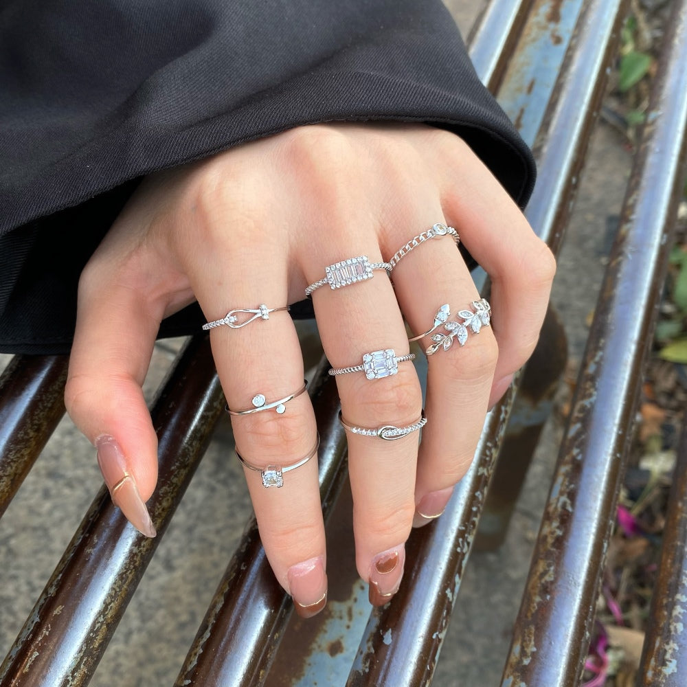 Silver Zircon Baguette Cut Iced Squared Solitaire Ring