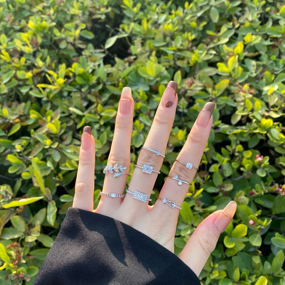 Silver Zircon Round Cut Layered Rope Dainty Ring