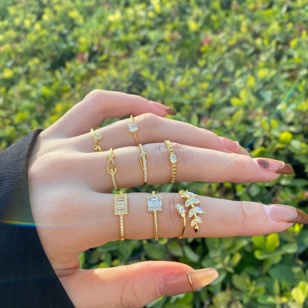 Silver Zircon Marquise Cut Open Leaf Bypass Ring