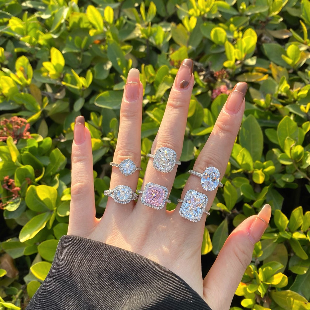 Silver Zircon Radiant Cut Framed Halo Ring