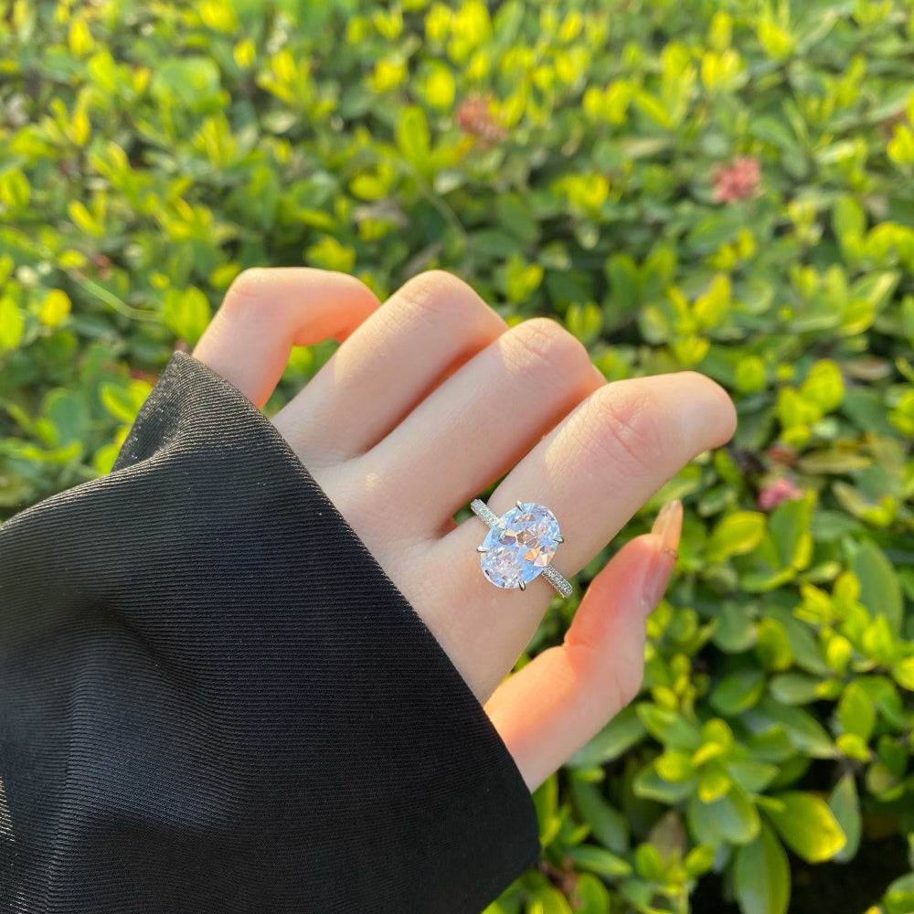 Silver Zircon Oval Cut Iced Solitaire Ring