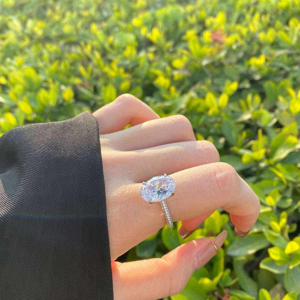 Silver Zircon Oval Cut Iced Solitaire Ring