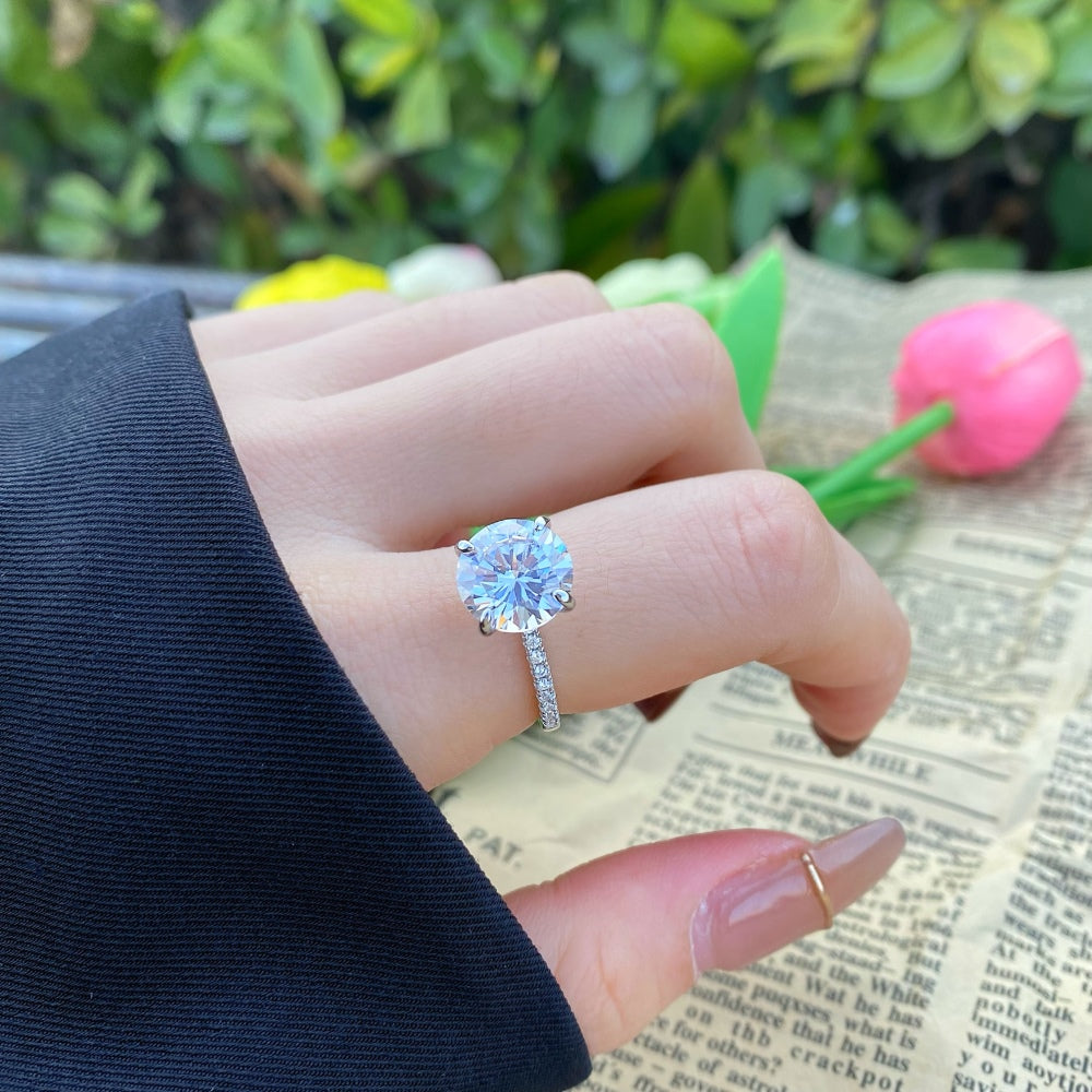 Silver Zircon Round Cut Inlaid Solitaire Ring