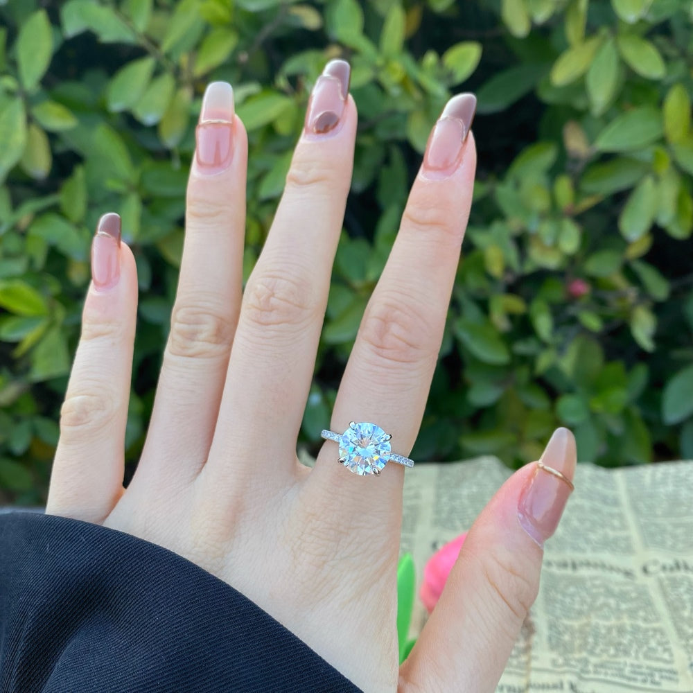 Silver Zircon Round Cut Inlaid Solitaire Ring