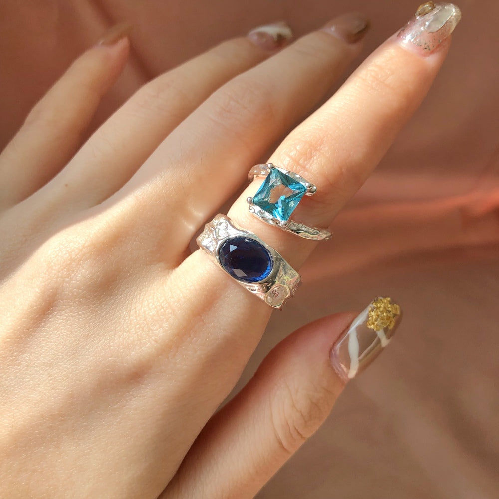 Silver Zircon Princess Cut Twisted Open Bypass Ring