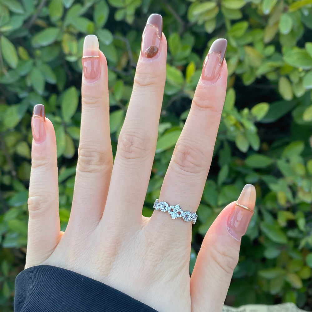 Silver Zircon Round Cut Vintage Inlaid Dainty Ring