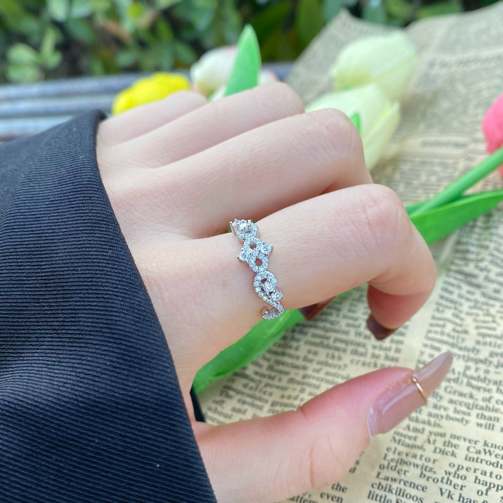 Silver Zircon Round Cut Vintage Inlaid Dainty Ring