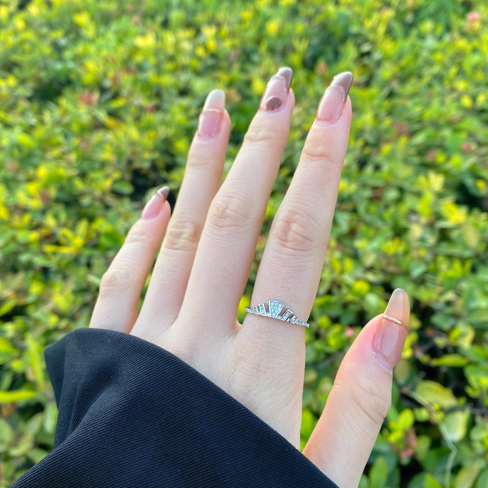 Silver Zircon Round Cut Thin Inlaid Crown Dainty Ring