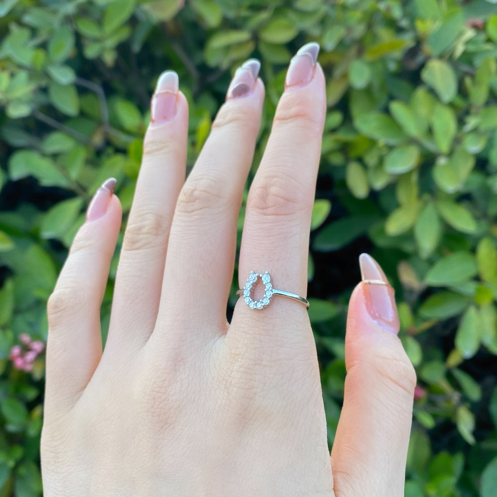 Silver Zircon Round Cut Horse Shoe Dainty Ring