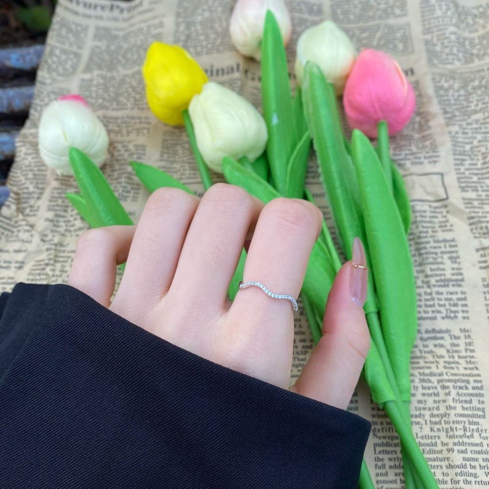 Silver Zircon Round Cut Inlaid Twisted Eternity Ring