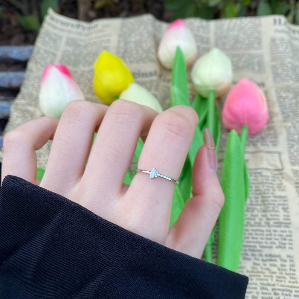 Silver Zircon Baguette Cut Thin Squared Dainty Ring