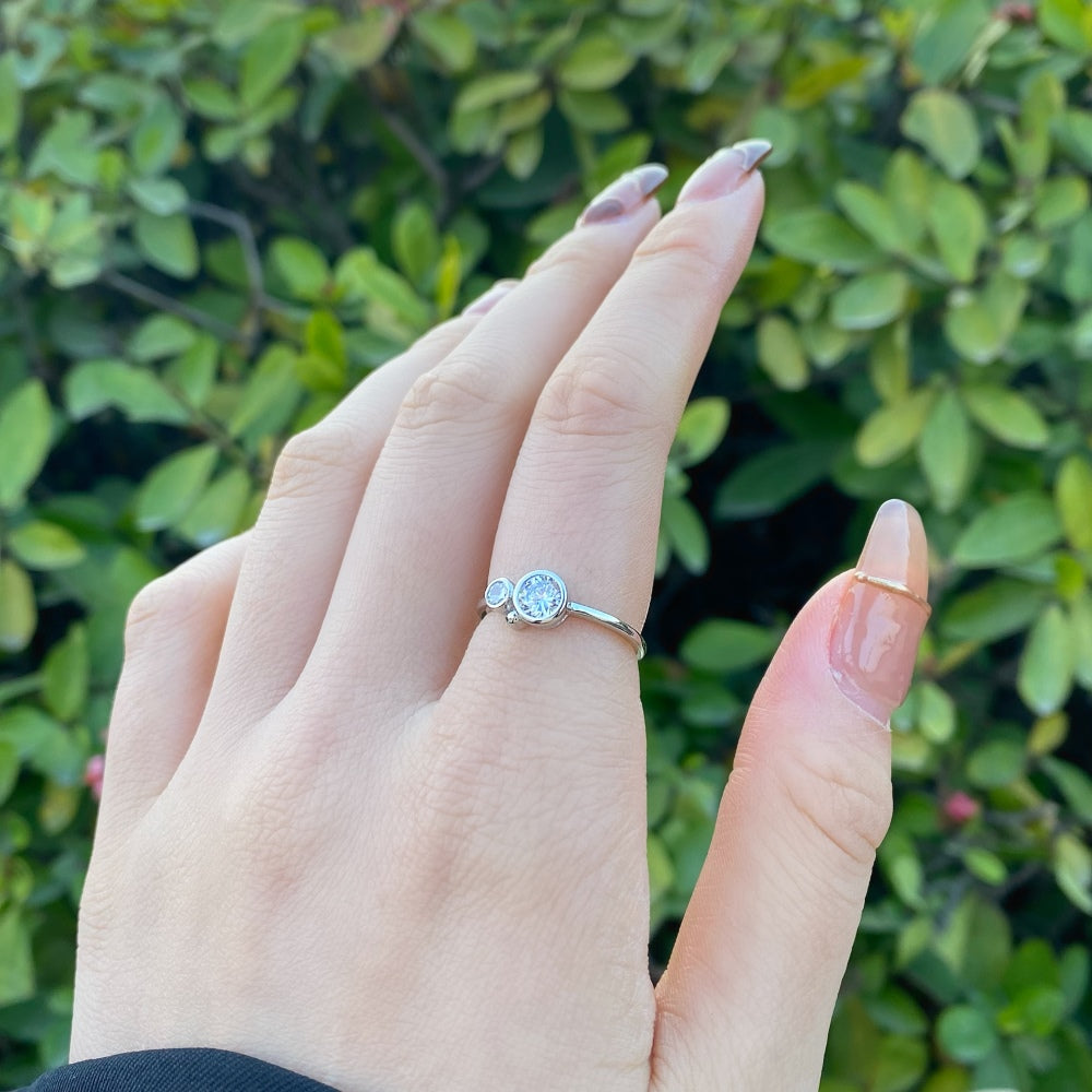 Silver Zircon Round Cut Duel Solitaire Ring