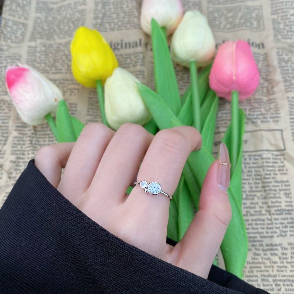 Silver Zircon Round Cut Duel Solitaire Ring