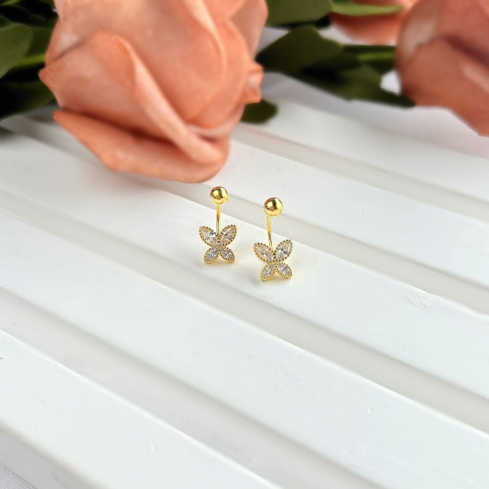 Silver Zircon Marquise Cut Hook Butterfly Ear Studs