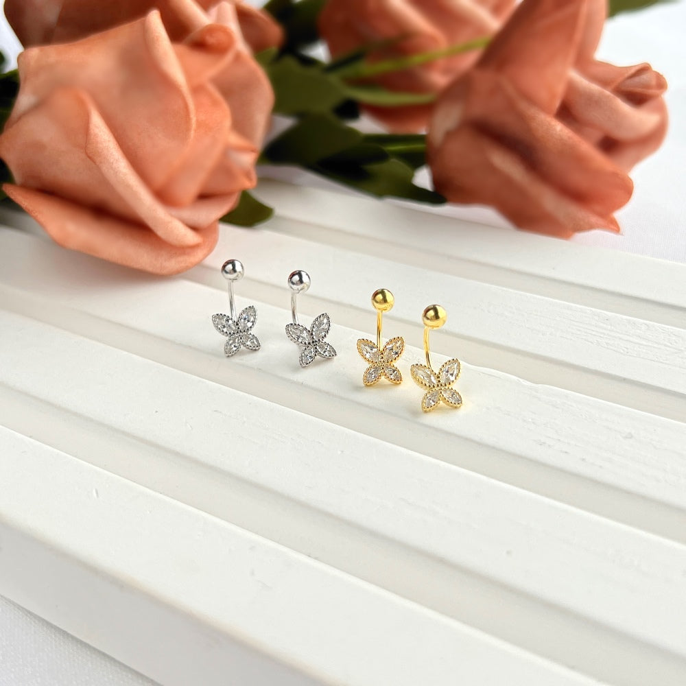 Silver Zircon Marquise Cut Hook Butterfly Ear Studs