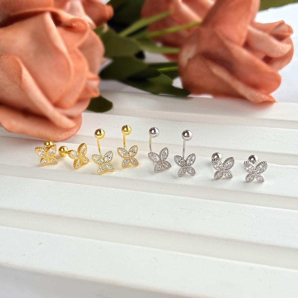 Silver Zircon Marquise Cut Hook Butterfly Ear Studs