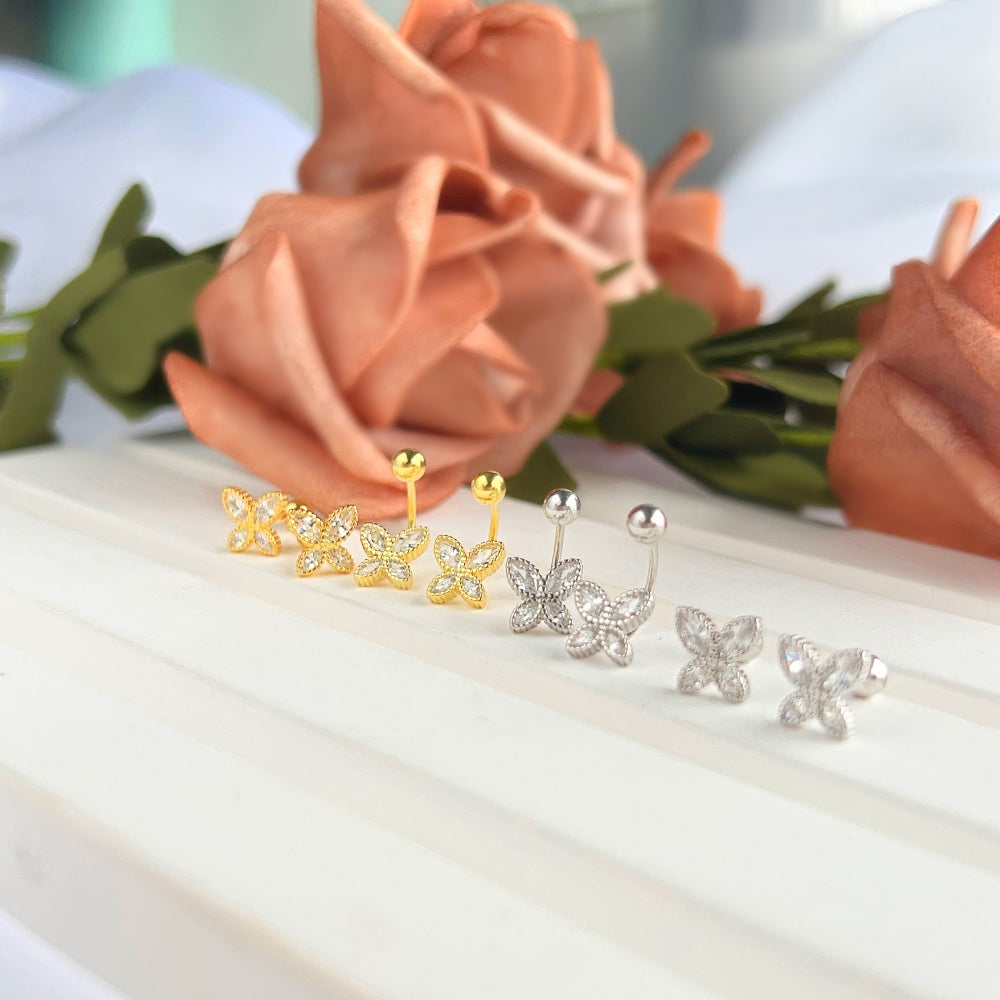Silver Zircon Marquise Cut Hook Butterfly Ear Studs
