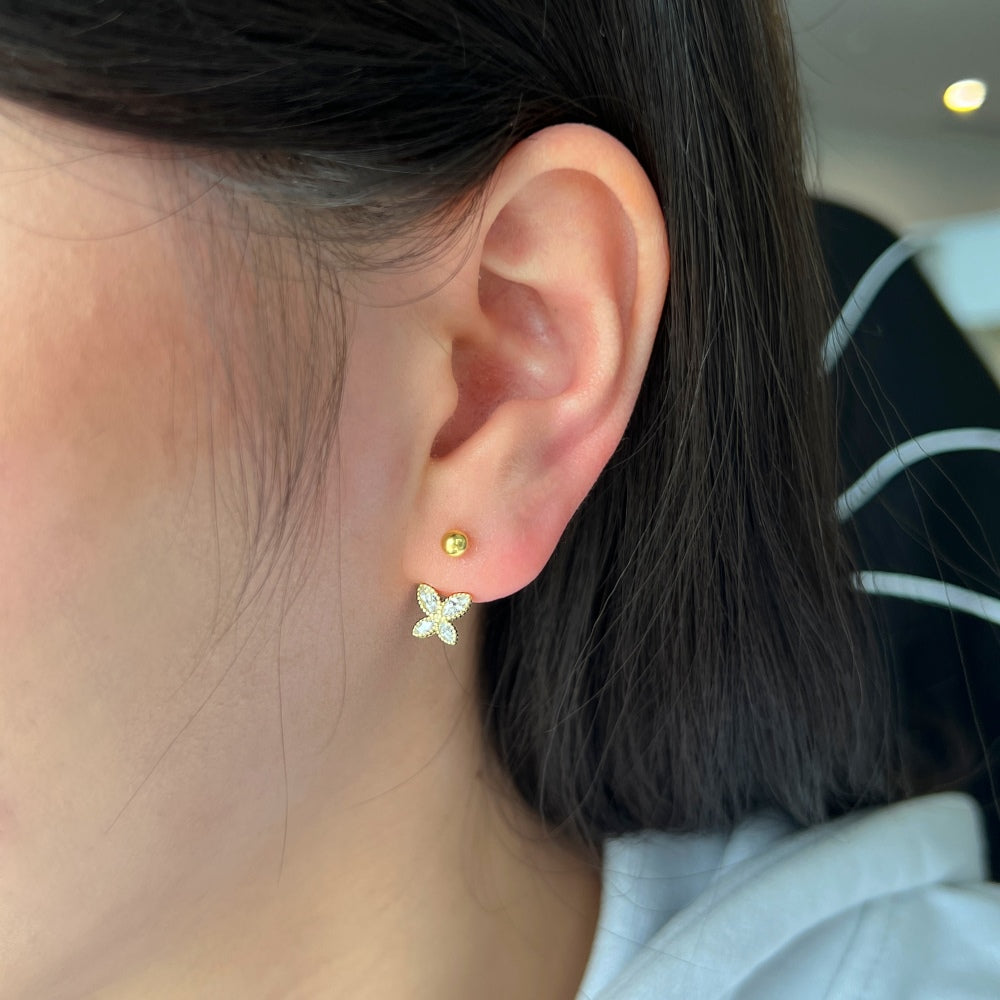 Silver Zircon Marquise Cut Hook Butterfly Ear Studs