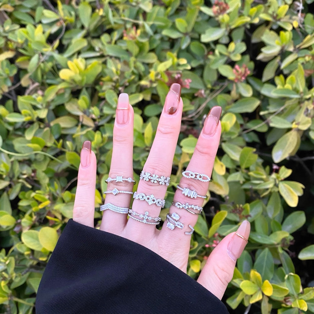 Silver Zircon Round Cut Vintage Inlaid Dainty Ring