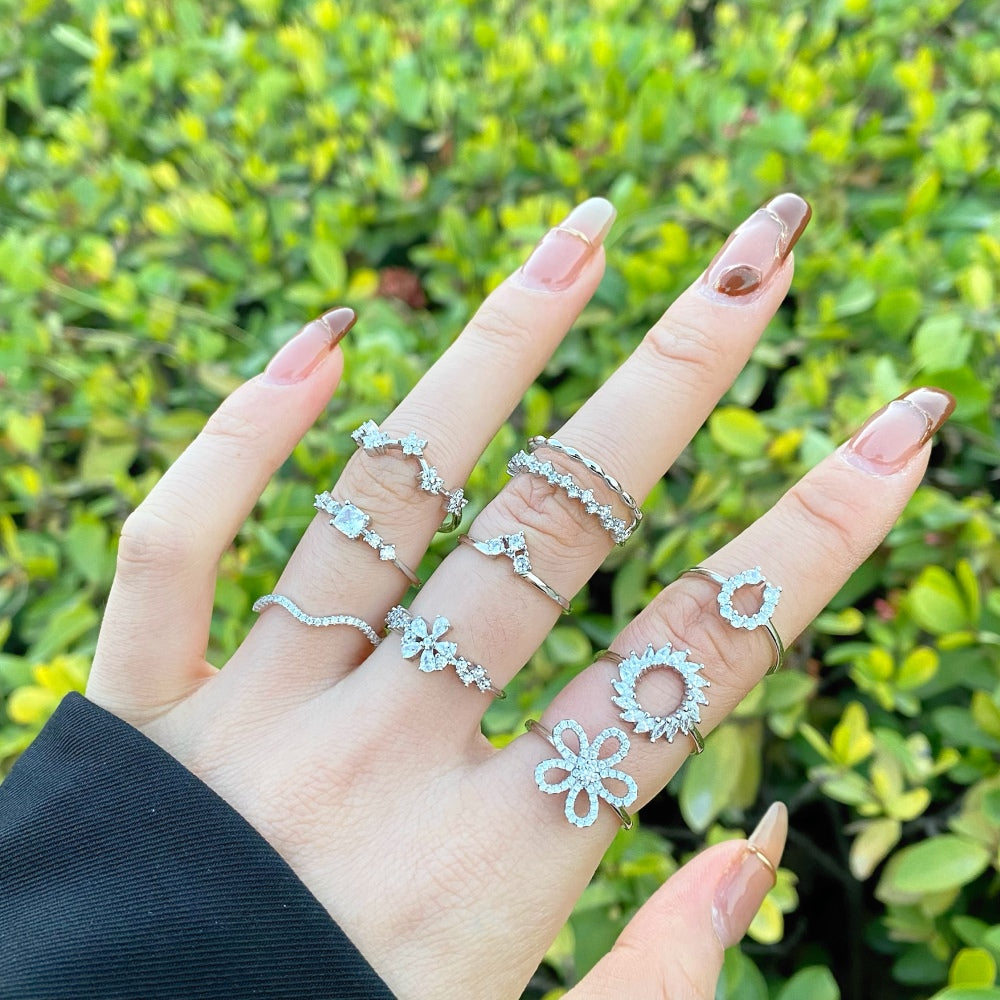 Silver Zircon Round Cut Inlaid Twisted Eternity Ring