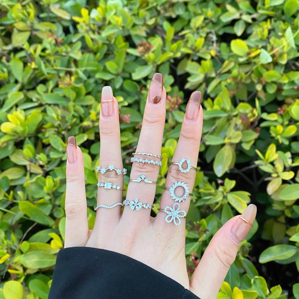 Silver Zircon Round Cut Horse Shoe Dainty Ring