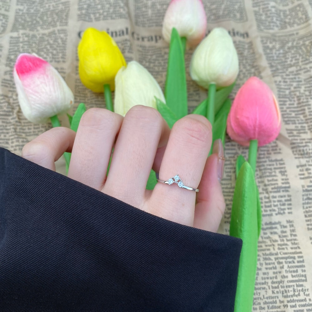 Silver Zircon Round Cut Vintage Dainty Ring
