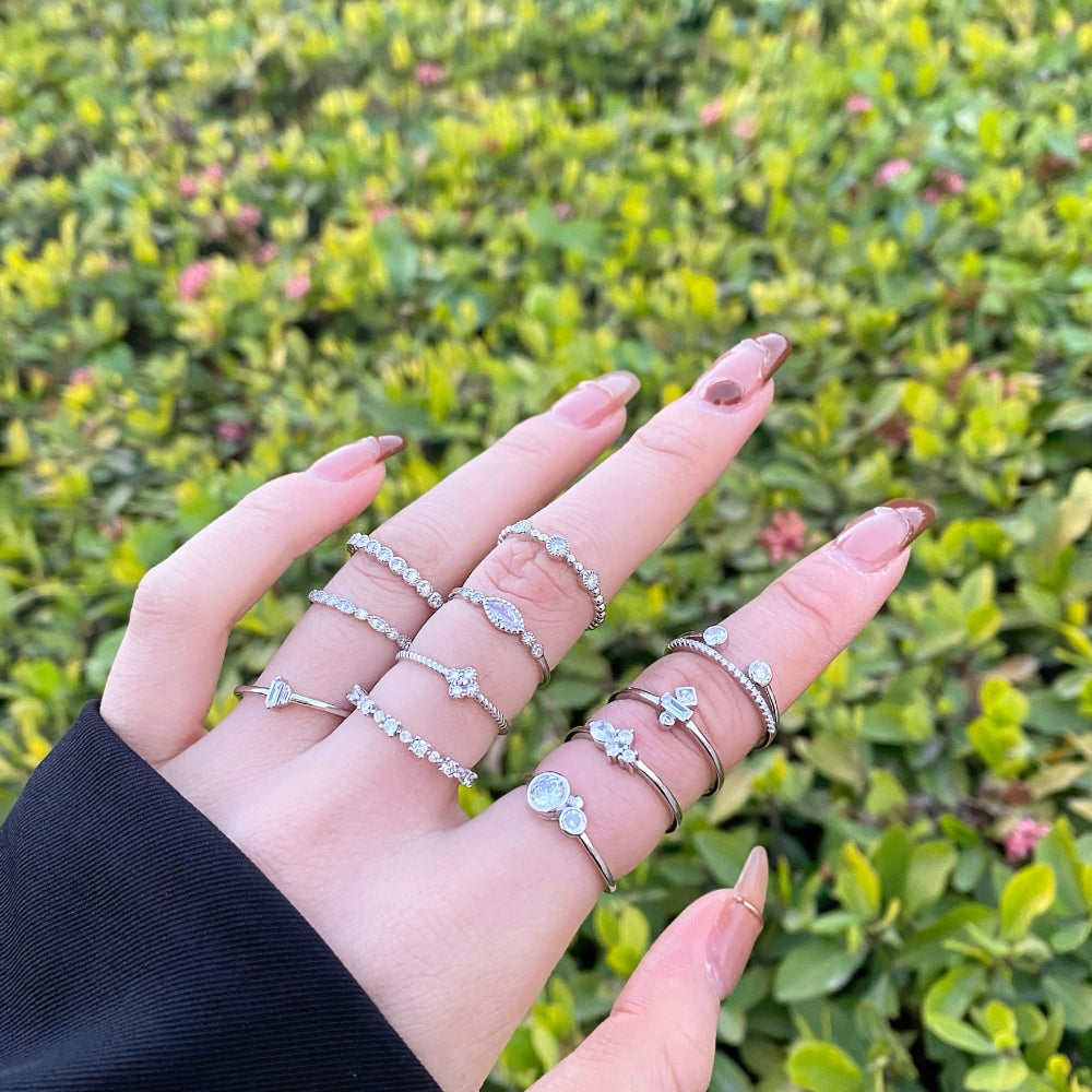 Silver Zircon Round Cut Thin Eternity Ring