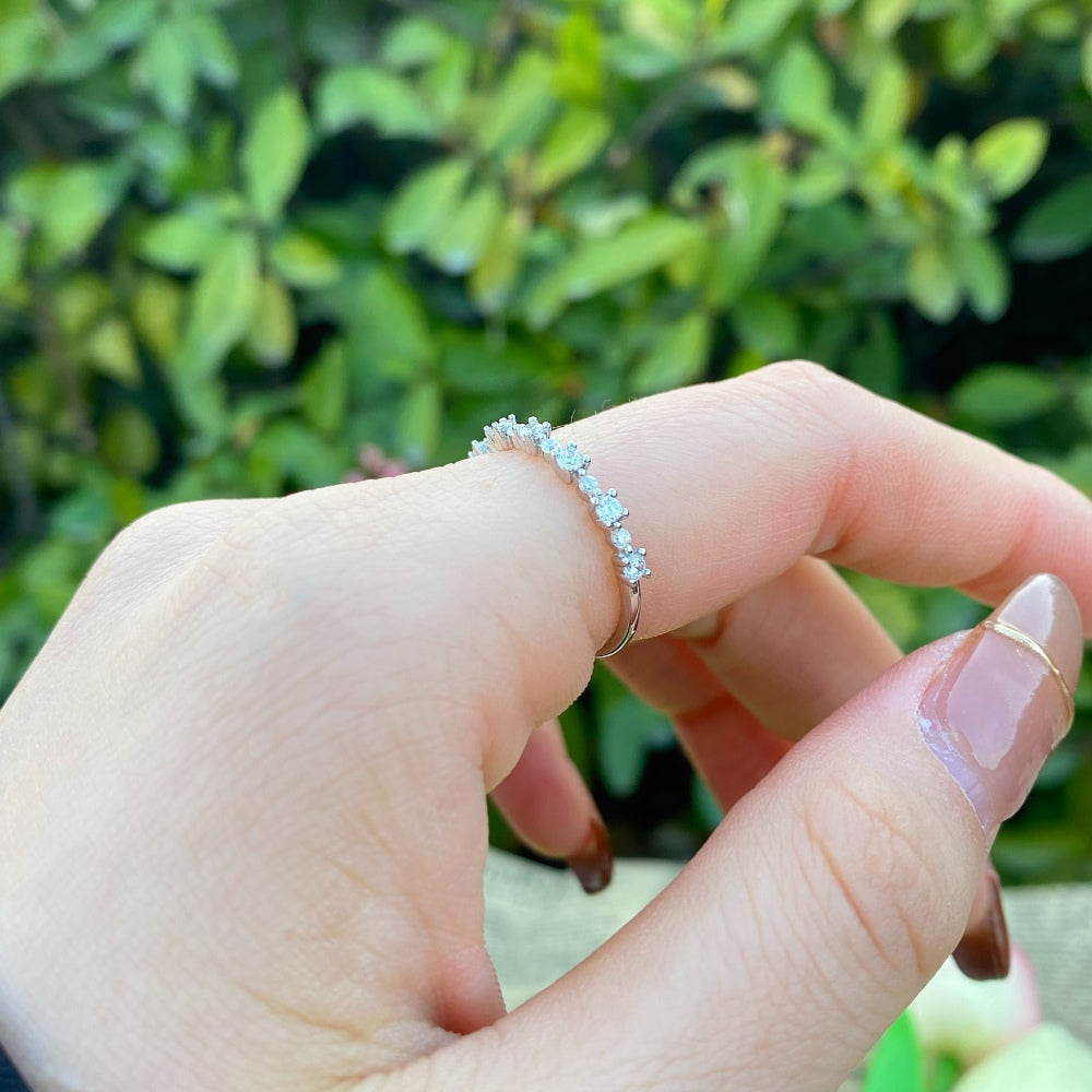 Silver Zircon Round Cut Thin Eternity Ring