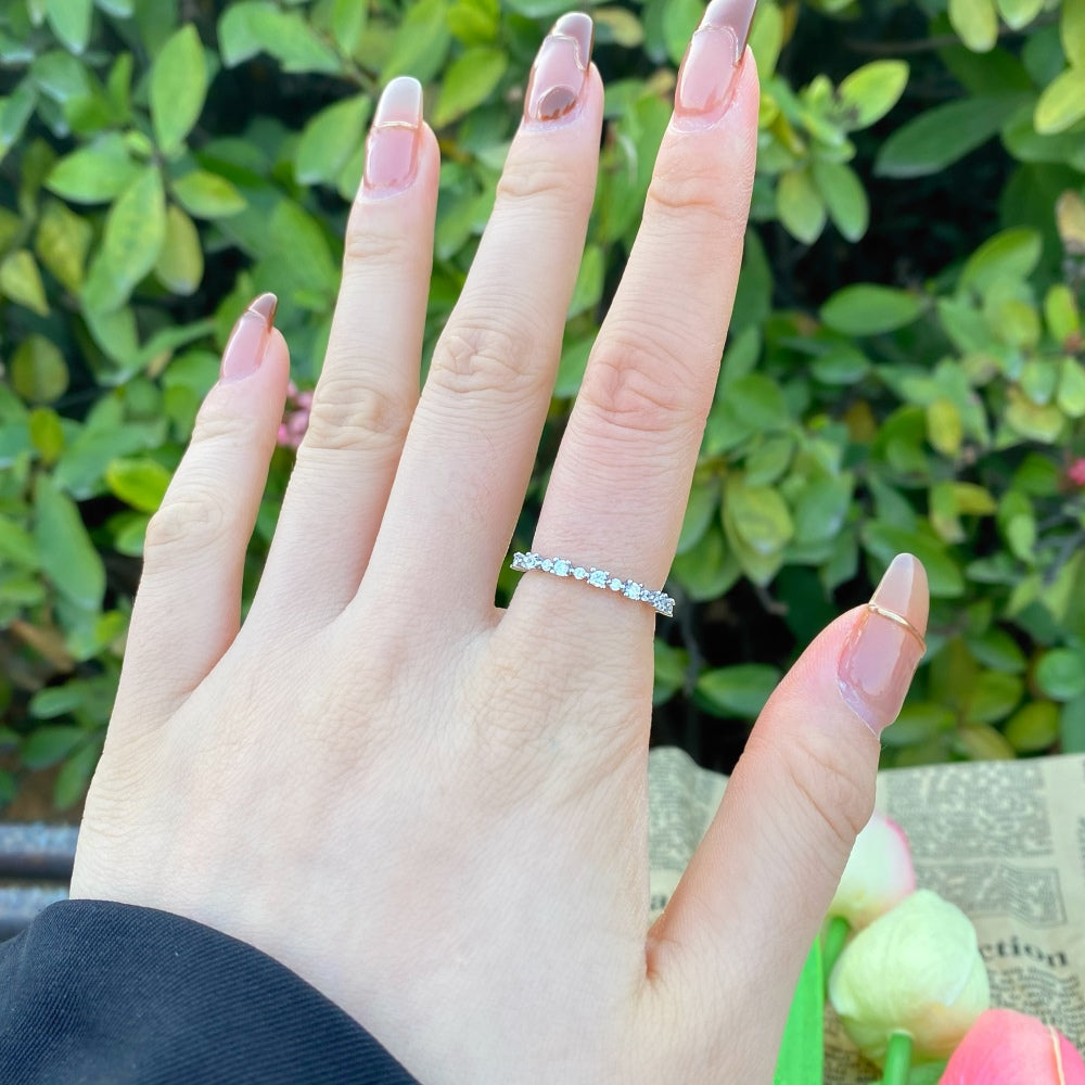 Silver Zircon Round Cut Thin Eternity Ring