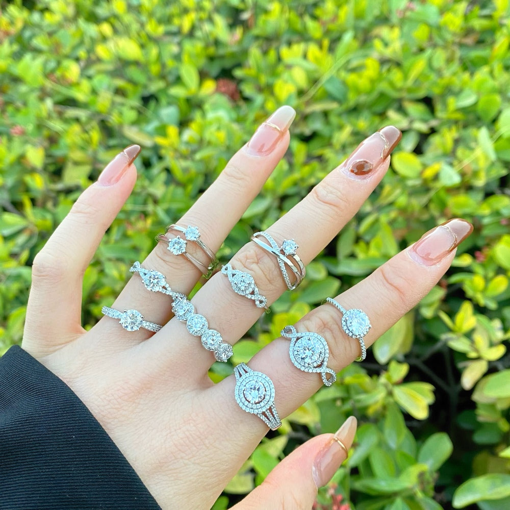 Silver Zircon Round Cut Iced Multi Shape Halo Ring