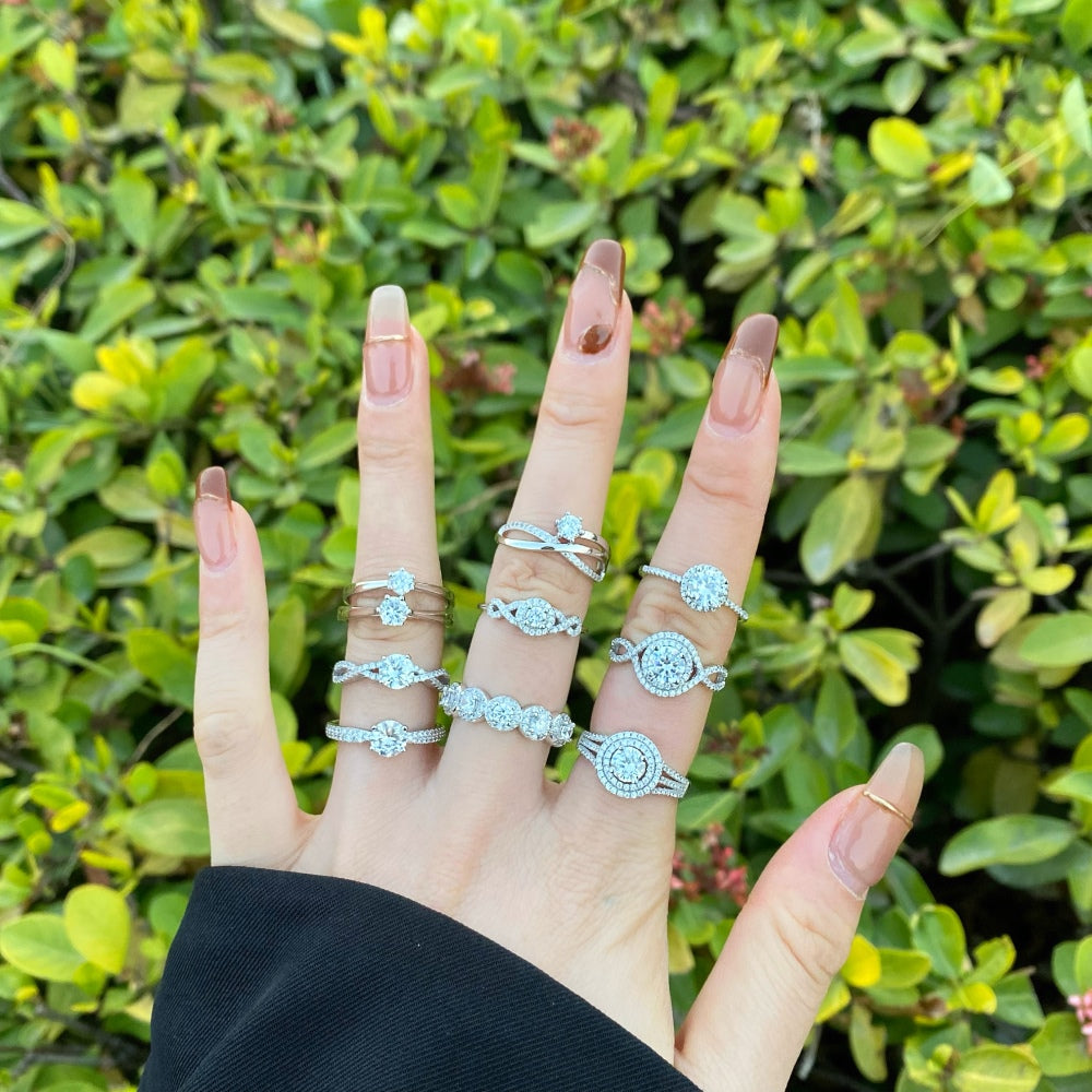 Silver Zircon Round Cut Iced Multi Shape Halo Ring